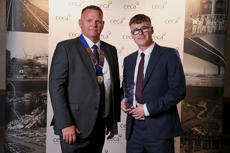 Max James receiving his Young Achiever Award from Phil Ramsden, Chair, CECA South West.