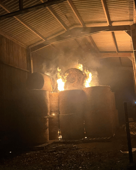 Around 18 tons of hay caught fire