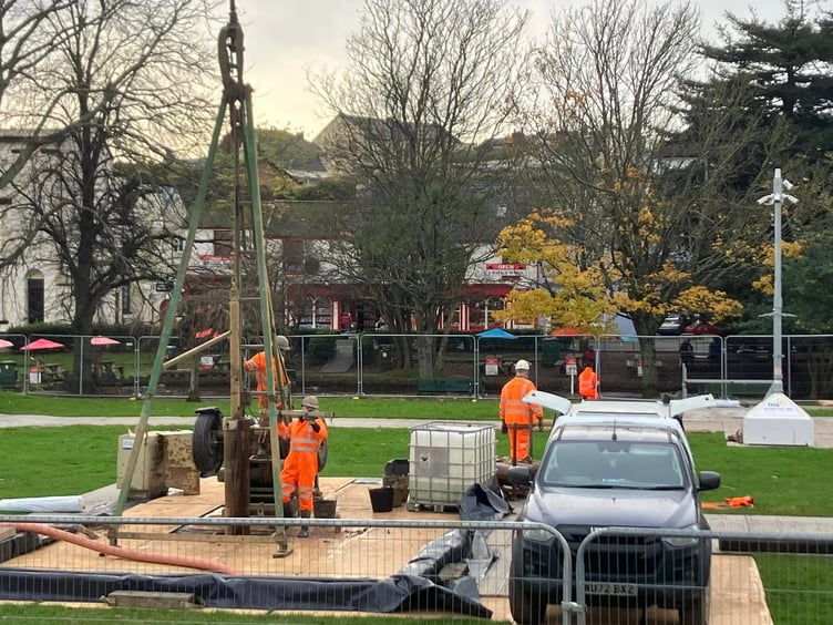 Drilling by South West Water moves onto the Lawn in Dawlish. Photo David Force