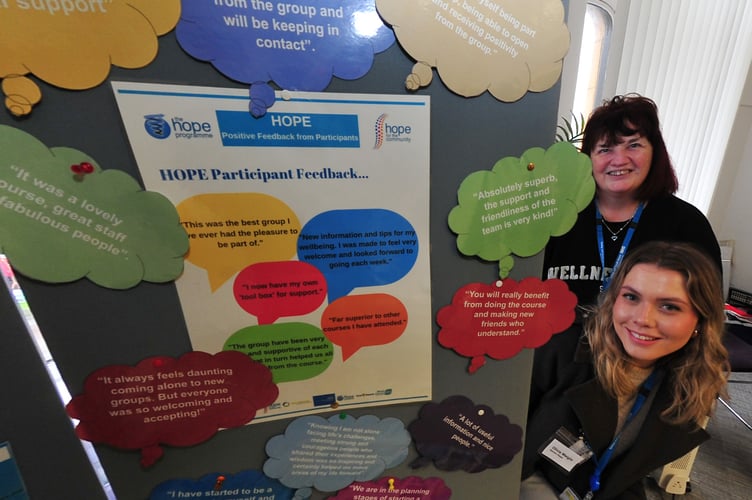 Health and Wellbeing Fair held at Newton Abbot Library. Olivia Weight and Julie Mortimore from Hope - a programme to help local people struggling with long-term health conditions