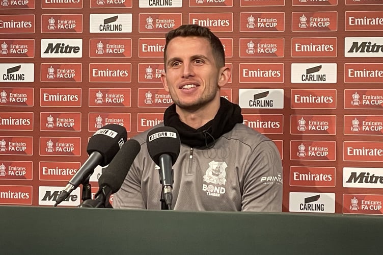 Plymouth Argyle midfielder Jordan Houghton talks to the media ahead of his side's FA Cup clash with Liverpool