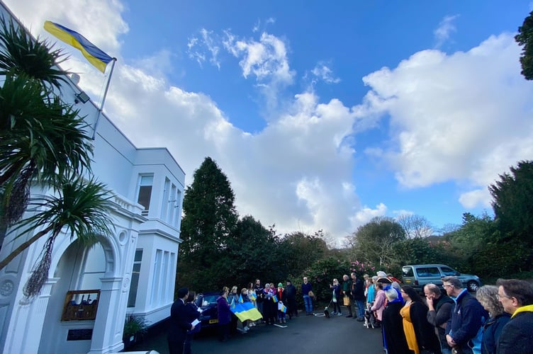 Commemoration to mark three years since the commencement of war in Ukraine  at The Manor House in Dawlish.