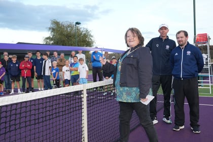 Dawlish Mayor Lin Goodman-Bradbury opening the new courts at Dawlish Lawn Tennis Club
