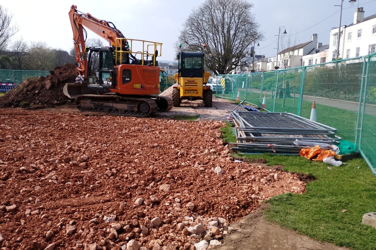 Work by South West Water on the Lawn, Dawlish. Photo Noreen Goodchild