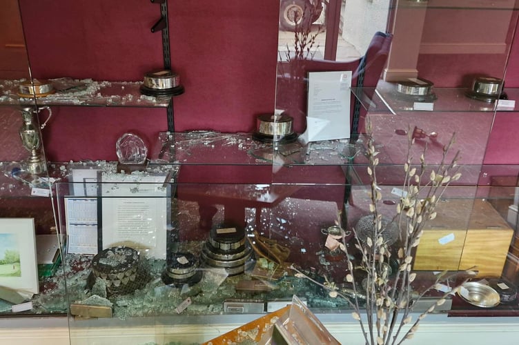 Trophy cabinet smashed by thieves at Teignmouth Golf Club. 