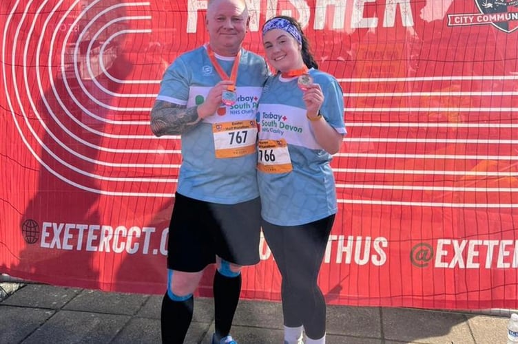 Duncan and Alaska Rudall at the Exeter Half Marathon. 