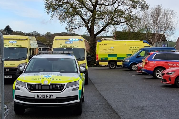 Ambulances at Dawlish Leisure Centre. photo supplied 