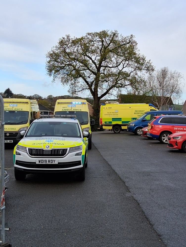Ambulances at Dawlish Leisure Centre. photo supplied