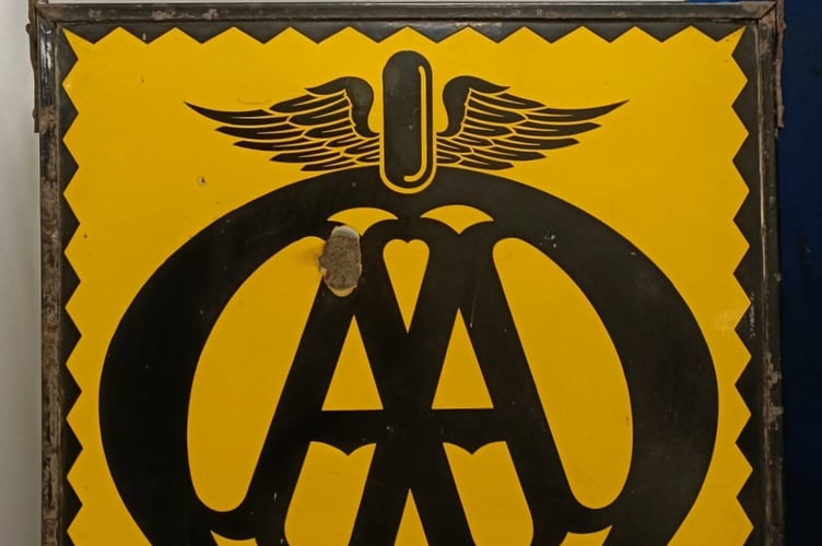 The AA Bovey Tracey garage sign expected to fetch between £1,000 and £1,200 at auction. Photo Charterhouse Auctions