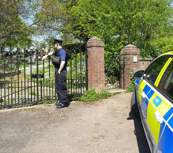 Patrols around cemetery as items taken from graves 