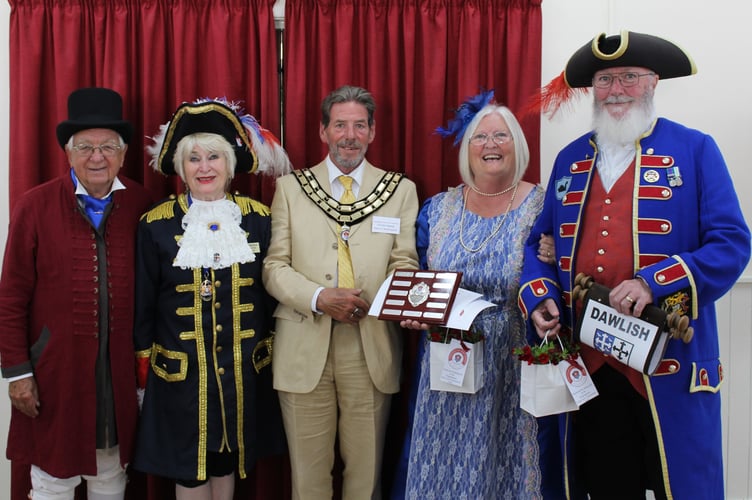 Bob and Heather Graham win best dressed couple at Kingsteignton's Town Crier competition.  Pictured with Kingsteignton crier Jackie Edwards and Mayor of Kingsteignton Cllr Dave Ripping. 