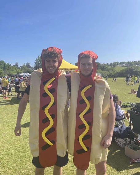 James Halsey and Isaac ‘Gabe’ Bint in their Hot Dog costumes. 