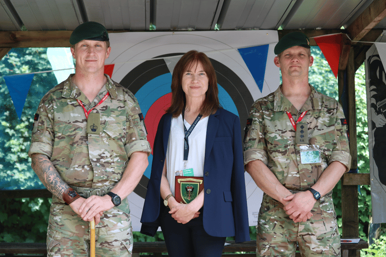 Battery Sergeant Major Ryan Maggs, Executive Head of Stover School Ms Carolyn Ward and Captain Stuart Parkin