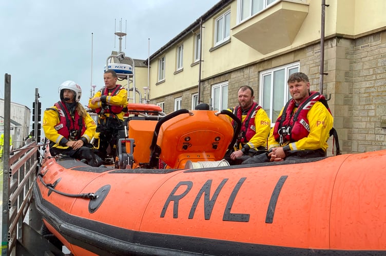Volunteer crew from Teignmouth RNLI on board the Claude and Kath at the naming ceremony and service of dedication