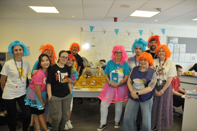 Staff and learners at Eat That Frog in Newton Abbot on their fundraising day for Cancer Research UK