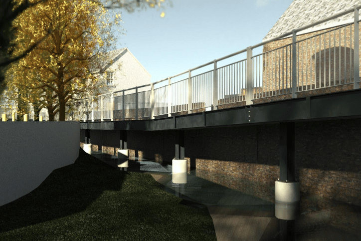 Proposed view from the river looking towards the leat