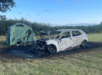 In Pictures: Fire crew called as EV goes up in flames at campsite 