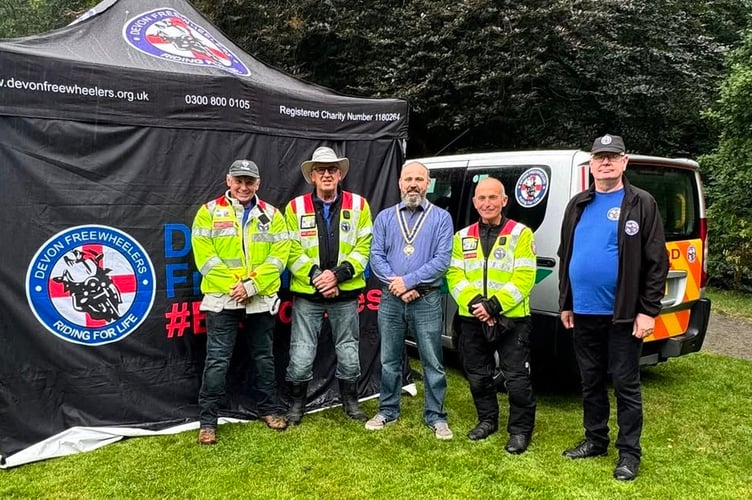 The Devon Freewheelers Blood Bikes with the Okehampton Mayor at the Rotary Fair.