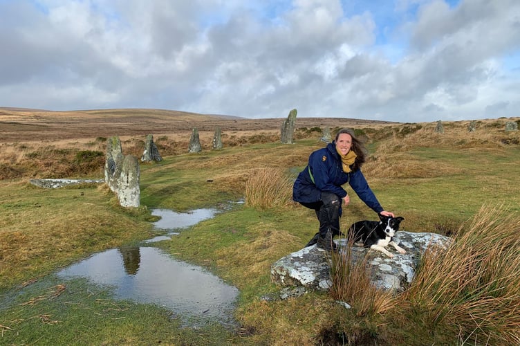 Dartmoor guide and author Emma Cunis with her dog Skye. 