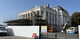 Scaffolding covers precious Oldway Mansion