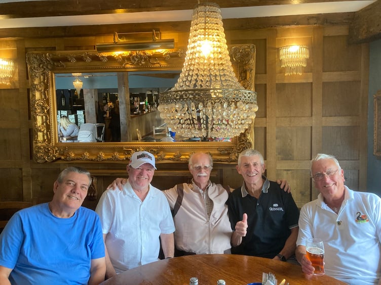 Pictured at the Royal Navy reunion are, left to right, AB Bas Cam, AB Tim Gratton, FCPO Fred Poulter, PO Terry Knell and RPO Richard 'Jan' Hayward