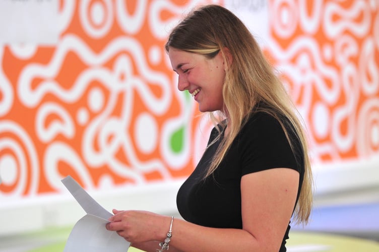 A Levels results day at Newton Abbot's Coombeshead Academy. Hollie-May Francois said she was happy and suprised at her results and will be heading to Cardiff Met University to study Sport Rehab.