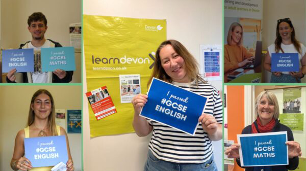 Adult learners celebrating their GCSE success 