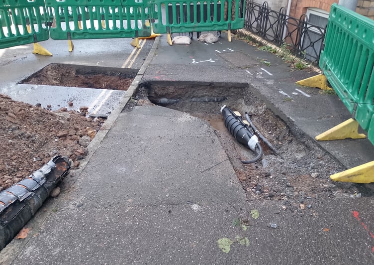 Work by National Grid to repair fault in Dawlish. Photo Noreen Goodchild