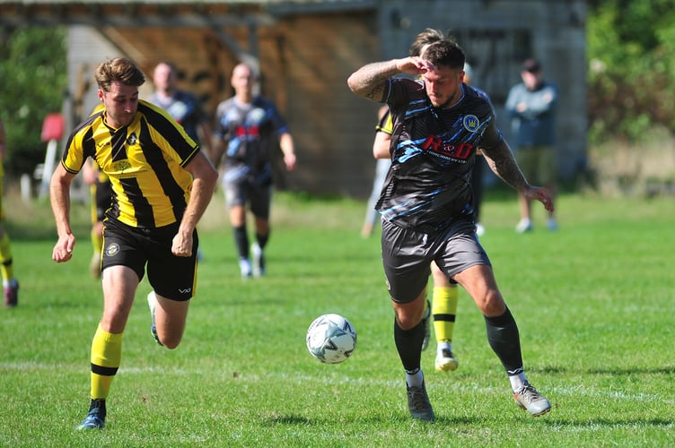 South Devon Football League Division 1. Watts Blake Bearne versus Beesands Rovers. A home defeat for the Claymen who were stung by three goals to one by Beesands