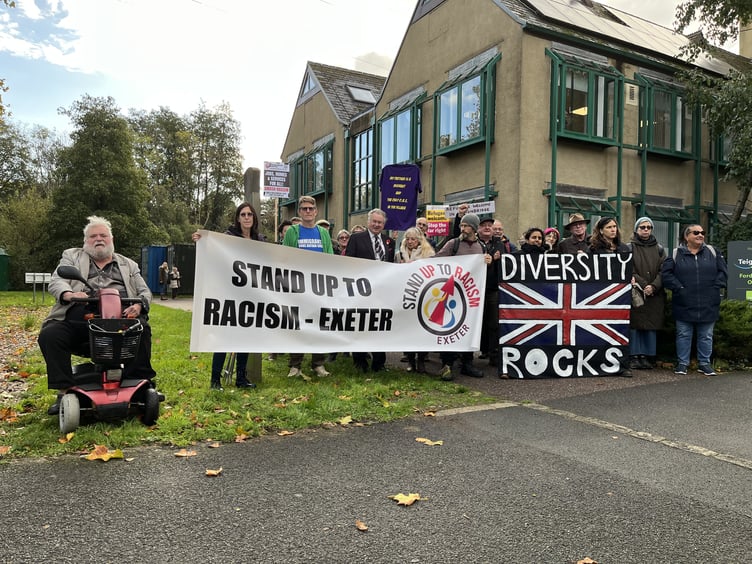 Protestors gather at Teignbridge Counciol headquarters. Photo Guy Henderson
