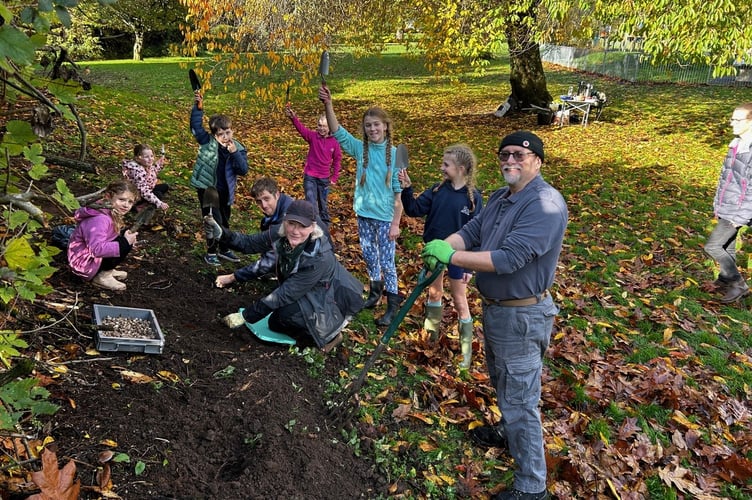 Volunteers bulb planting in Bovey Tracey 