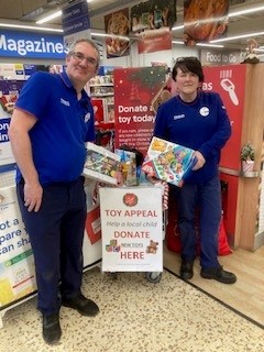 Bev Perrins, and Rob Gunter, shift leader, at the collection point at Tesco in Kingsteignton. 