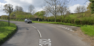 Fallen tree blocks moorland road 
