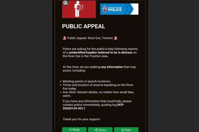 The police notice issued at Tiverton.