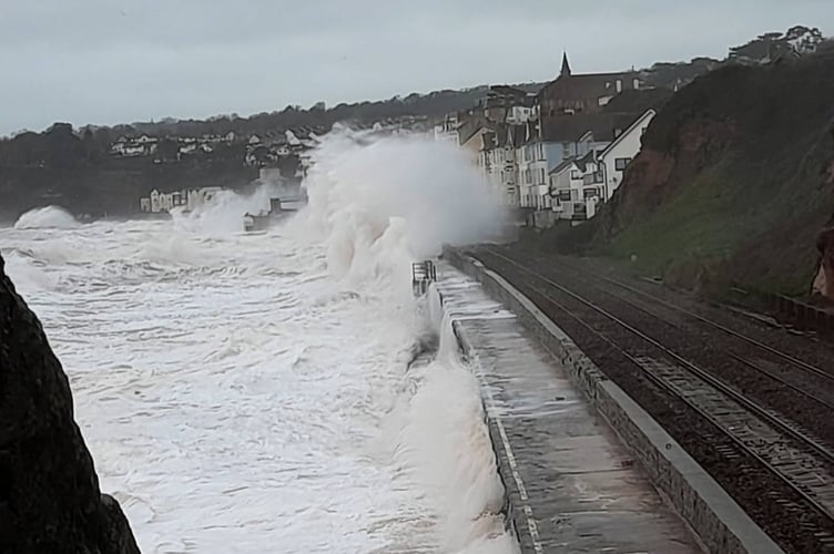 Renewed calls have been made for improvements to rail links to the SW after Storm Ingrid damage.  Photograph of waves overwhelming the railway at Dawlish, by Tom Shiner-McGinley.