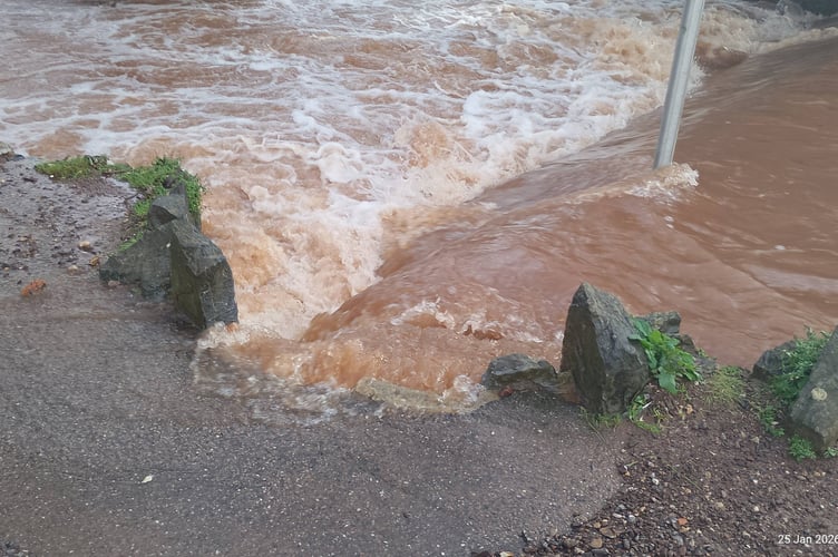Fast flowing water in the Brook, Dawlish ahead of another weather warning. Photo Noreen Goodchild