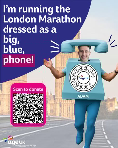 Adam Winkworth will be running the marathon dressed as a blue telephone. 