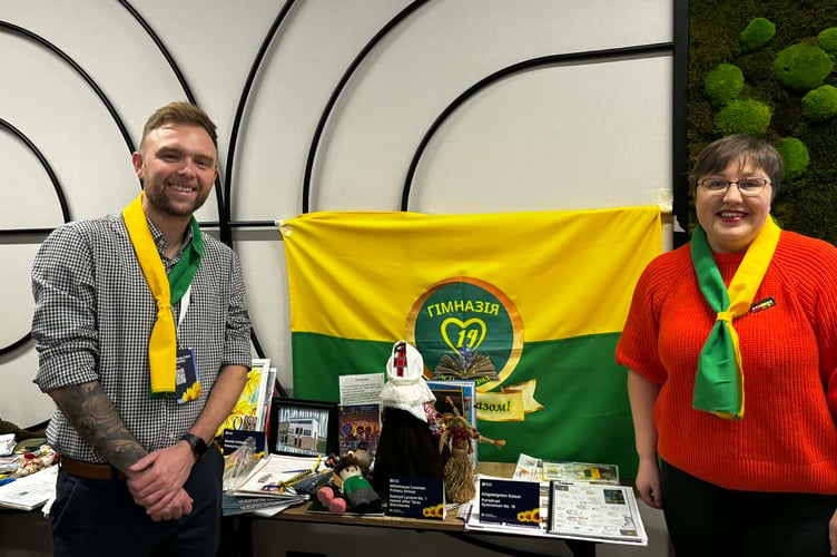 Lee Goodenough, headteacher Kingsteignton School with Yulia from its Ukrainian partner school. Photo submitted 