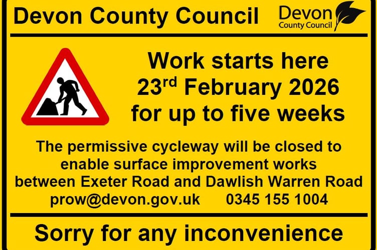 Cycleway to close for improvements. Photo Dawlish Town Council 