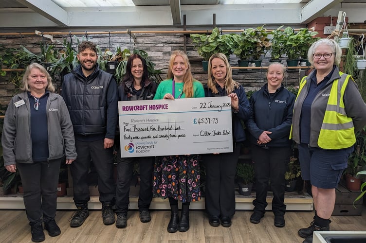Jack's Patch staff hand over the cheque to Rowcroft Hospice., left to right are; Julie Lee, Lee Webber, Sita Zapata Curtis, Lisa Whittaker from Rowcroft Hospice, Lauren Wasedy, Helen Phipps, Sonja Miller submitted. 