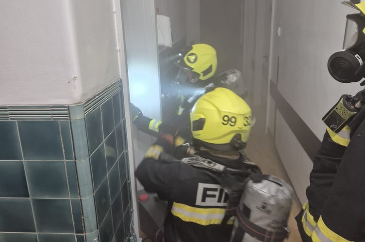 Firefighters inside the former Moretonhampstead hospital building. Photo Newton Abbot Fire Station 