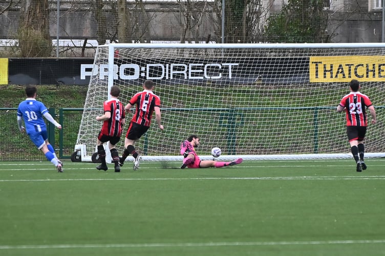 South Devon Football League Division 2. Match action from Paignton Saints 2nds versus East Allington United 2nds. A 4-1 win for Saints over their visitors from the  South Hams