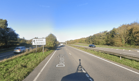 Traffic queuing on A38 after crash near Chudleigh Knighton 