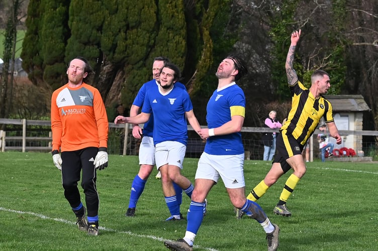 South Devon Football League  Division 1, Match action from Liverton United versus Beesands Rovers. A nightmare for Liverton who were stung by ten goals to nil by their visitors from the South Hams