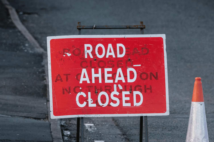 Road closed stock image