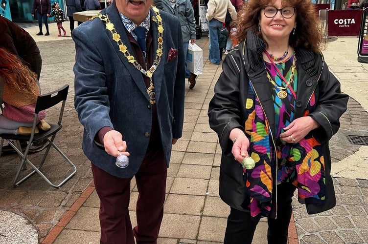 Cllr Colin Parker and wife Jean get ready for the egg and spoon race. photo Newton Abbot Town Council 
