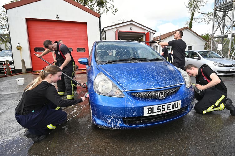Bovey Tracey Fire Station. Annual charity car wash gets underway