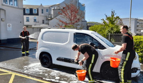 Fire crew's charity car wash success