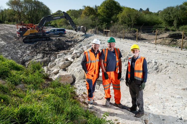 Richard Giles, Kingsteignton Manager (Operations) for Sibelco; Darrin Hewings, Quarry Supervisor for Sibelco; and Paul Taper, Chairman of the Stover Canal Trust. Photo contributed 
