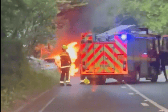 Car fire on A383 near Newton Abbot